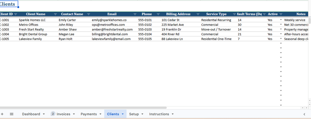 Invoice and Payment Tracker for Cleaning Businesses