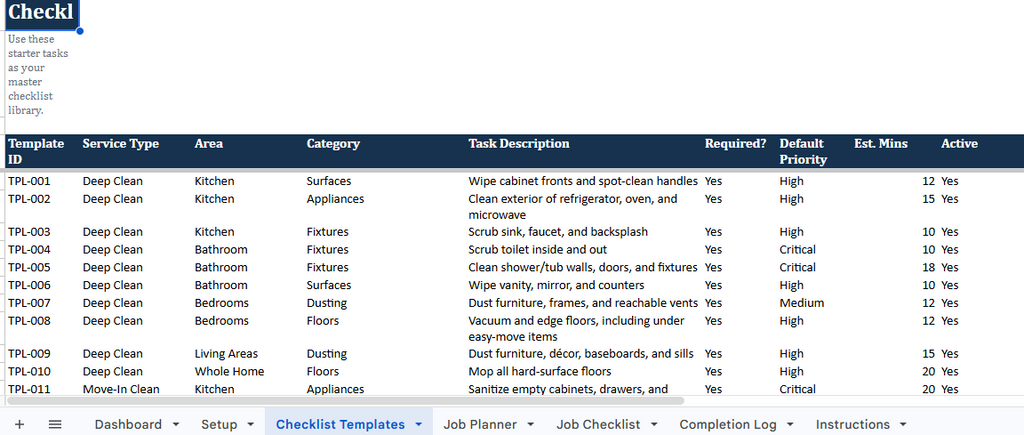 Deep Cleaning Checklist System for Cleaning Businesses