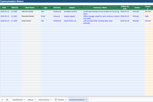 Cleaning Client CRM + Service Tracker for Cleaning Businesses