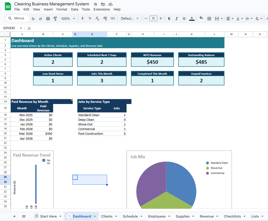 Cleaning Business Management System (Scheduling, Clients & Revenue Tracking)