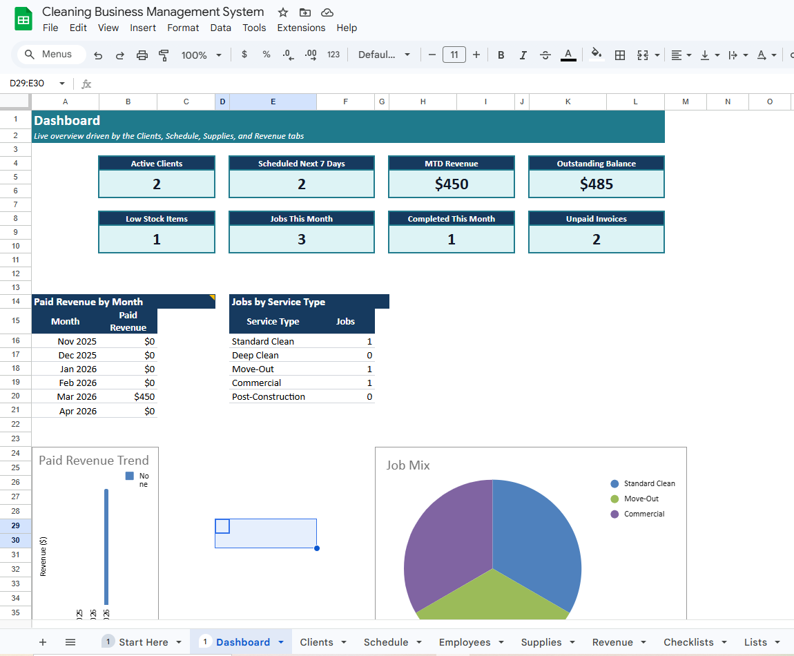 Cleaning Business Management System (Scheduling, Clients & Revenue Tracking)
