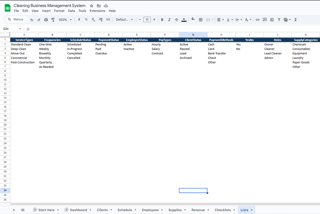Cleaning Business Management System (Scheduling, Clients & Revenue Tracking)