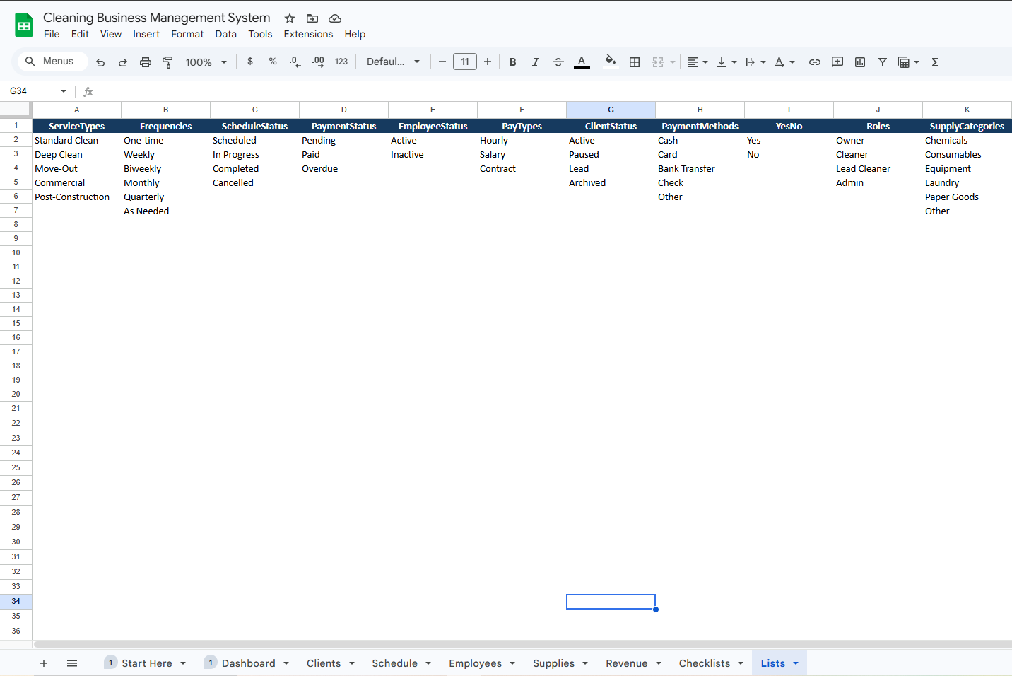 Cleaning Business Management System (Scheduling, Clients & Revenue Tracking)