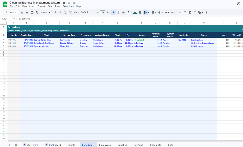 Cleaning Business Management System (Scheduling, Clients & Revenue Tracking)
