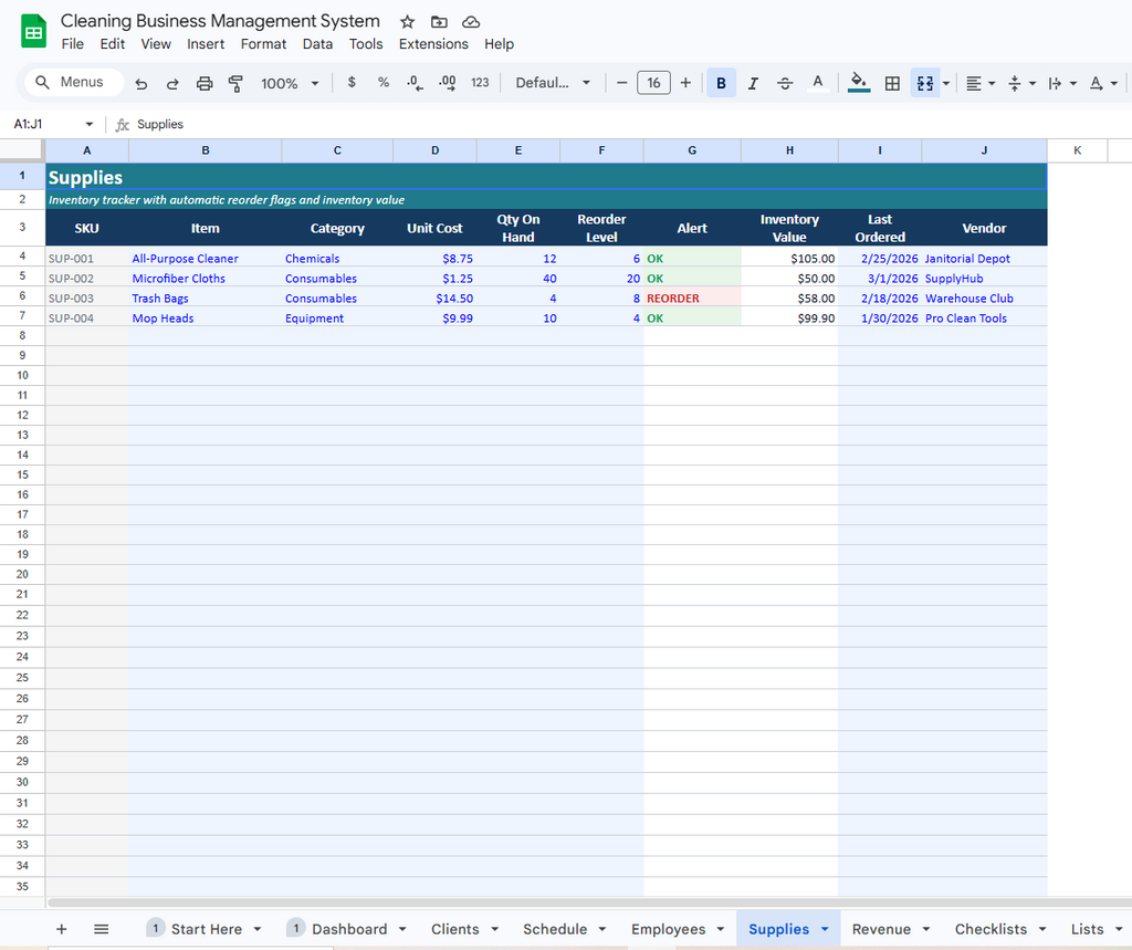 Cleaning Business Management System (Scheduling, Clients & Revenue Tracking)