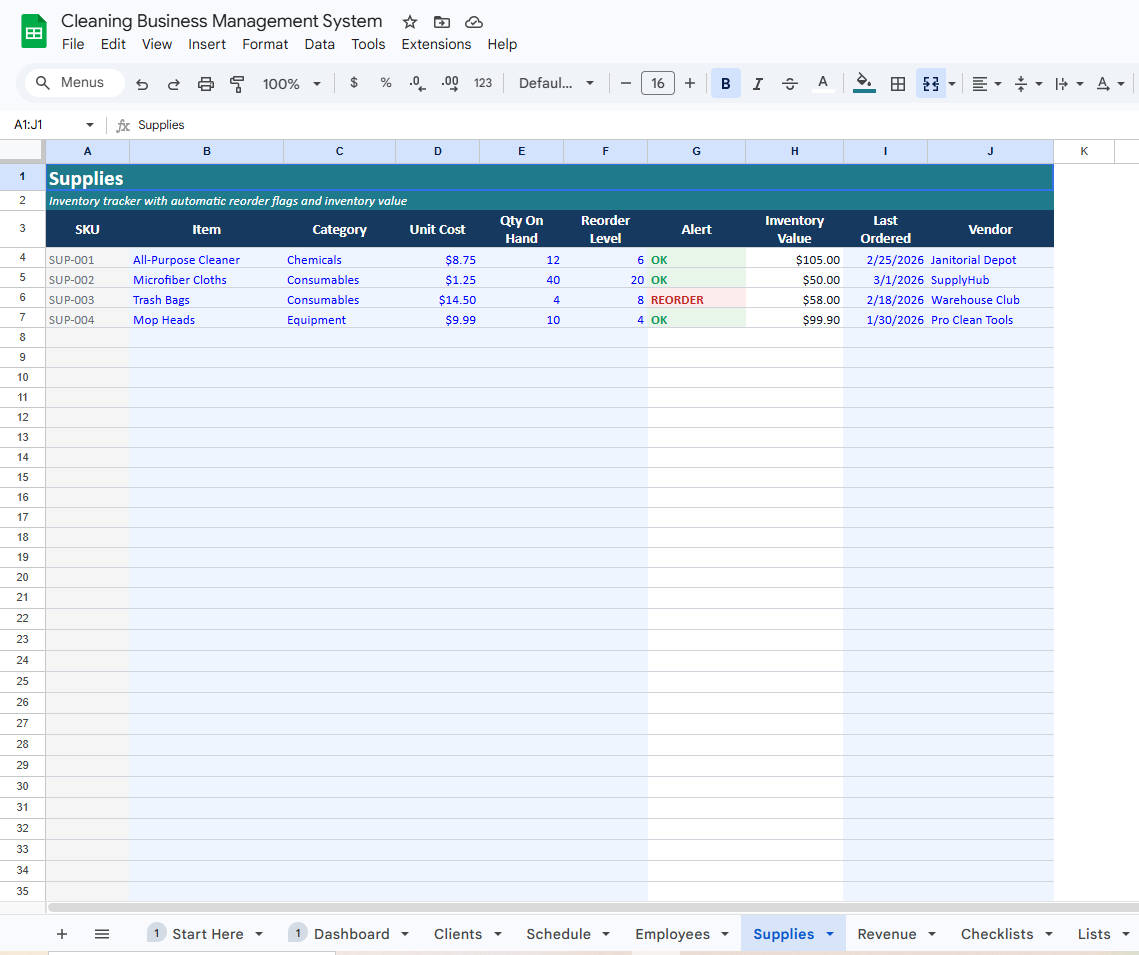 Cleaning Business Management System (Scheduling, Clients & Revenue Tracking)