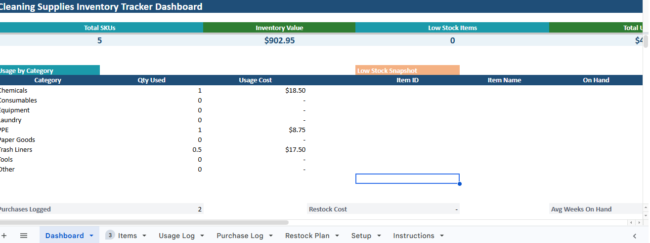 Cleaning Supplies Inventory Tracker for Cleaning Businesses