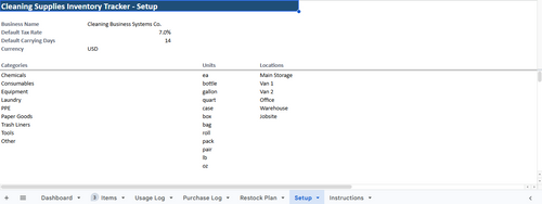 Cleaning Supplies Inventory Tracker for Cleaning Businesses