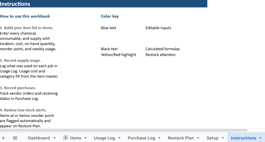 Cleaning Supplies Inventory Tracker for Cleaning Businesses