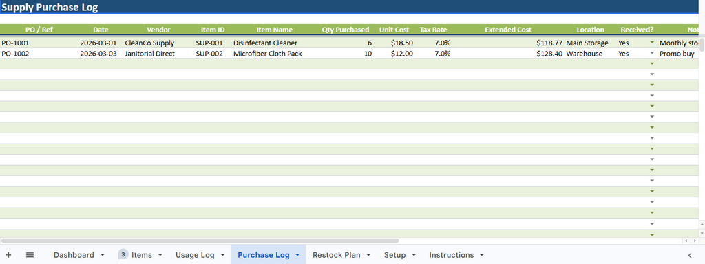 Cleaning Supplies Inventory Tracker for Cleaning Businesses